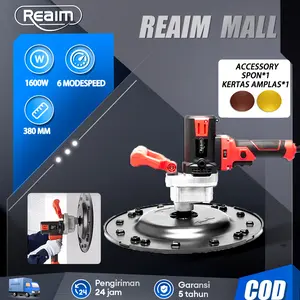 Reaim Mesin Plester Poles Semen Alat Perata Acian 1600W 6 Mode Speed Mesin Pemoles Pelester Tembok Mortar Trowel Untuk Proyek Konstruksi Bangunan Hasil Rata dan Halus Kualitas Terbaik Garansi 5 Tahun