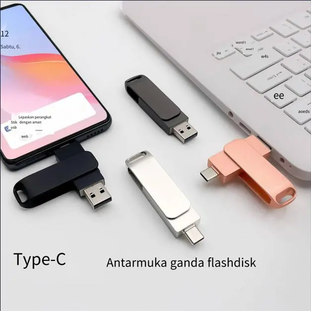 (COD) 2TB Flashdisk Type-C 1TB 3.0 USB High Speed 32GB 128GB 256GB 512GB Tahan Jatuh Untuk Komputer Penyimpanan Hitam Pink Silver OTG Storage 1