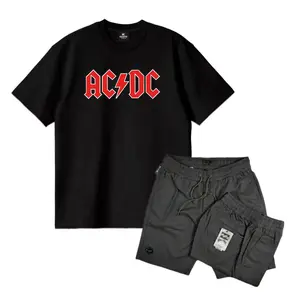 Setelan Kaos Distro Dewasa ACDCRED dan Broadshort Bahan Tebal Halus dan Adem