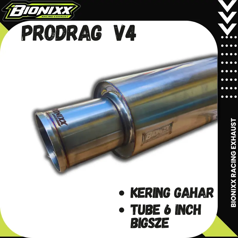 Bionixx Prodrag V4 Suara Kering Bigsize Knalpot Mobil Racing Kualitas Premium Motorcycle muffler  knalpot Tabung 6 inch 4