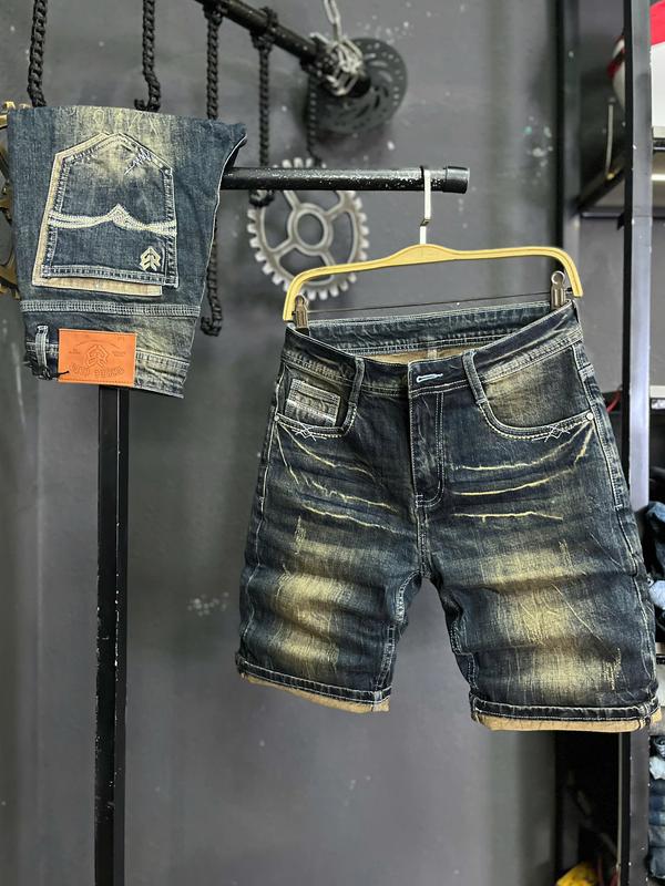 [ Short THREE CLTN - JD648 ] Quần Short Jeans Nam Màu Xanh Phủ Rêu Túi Thêu Logo THREE CLTN QS2008.