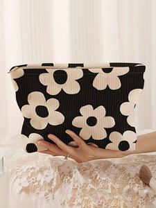 Bolsa de maquillaje con estampado floral, bolsa de almacenamiento casual y versátil, bolsa de maquillaje para viaje, adecuada para mujeres y todo tipo de ocasiones