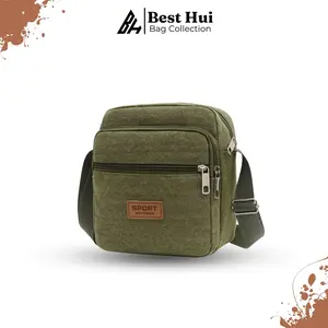 Tas Selempang Pria Casual Fashion Simple Kanvas Drill Premium - YS13 Slingbag Hitam