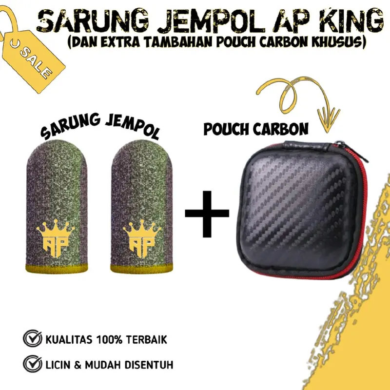 Sarung Jempol Gaming AP Pouch Box Carbon Aksesoris Game Free Fire Mobile Legends By Andra ST Emas Pouch Carbon Full Hitam