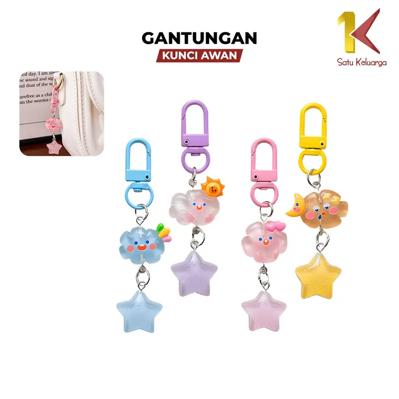 [COD] SK C1160 Keychain Gantungan Kunci Awan Bintang Kilat Lucu 0