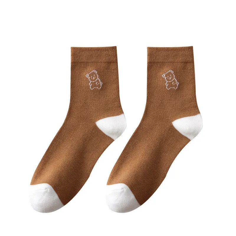 Kaos Kaki Wanita Motif Beruang Brown Kaki Panjang Socks Karakter - KK1337 6