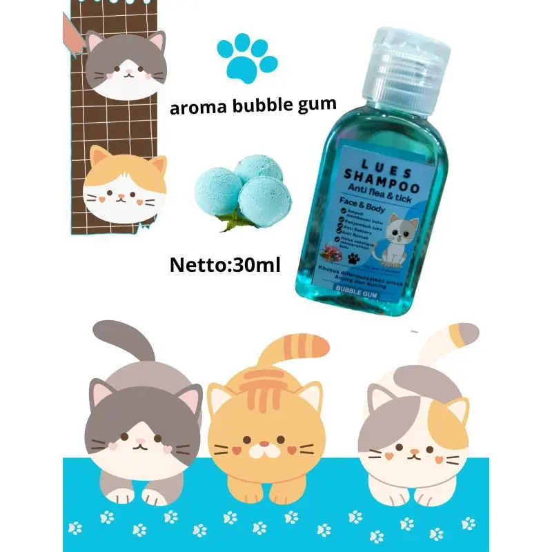shampoo kucing anti kutu dan jamur rontok dan pelembutkan bulu netto30ml 3