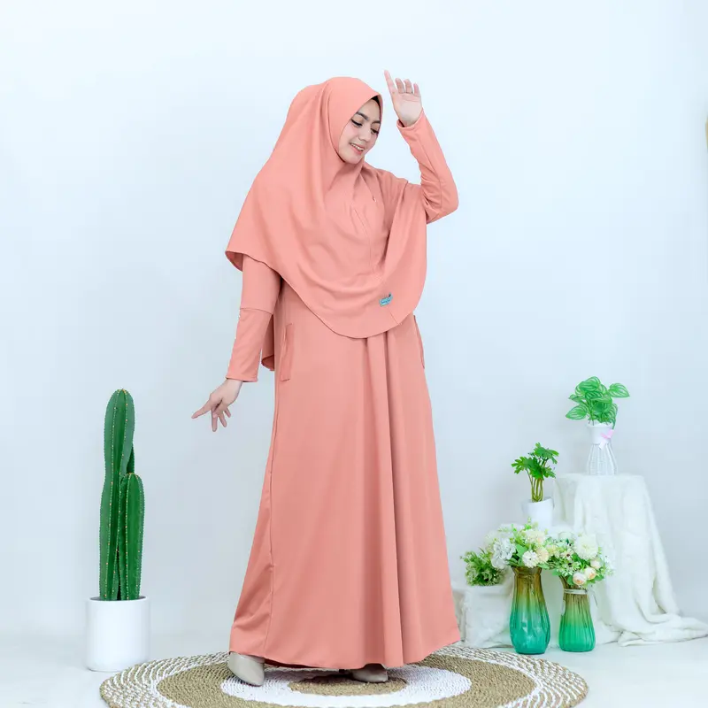 Gamis Soraya Set Hijab Bahan Knit Premium Elegant Tidak Nerawang Dan Anti Panas Sudah Sama Bros Kain Muslim Panjang Syari 4