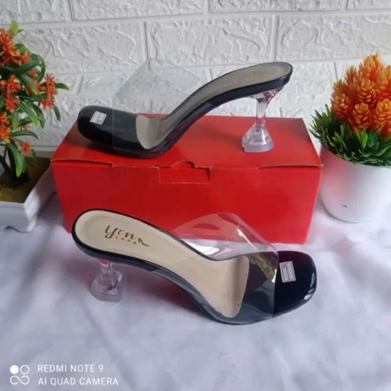 sendal high heels hak kaca 7cm sendal wanita koko mika bening setileeto Sandal 3