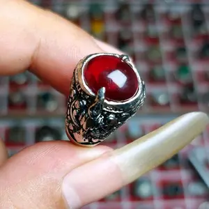(Cod) Cincin merah delima merah siam merah siem merah elegan dim 12 mm Permata Ring mewah