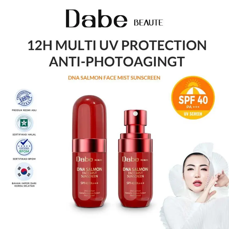 Dabe Beaute Face Mist DNA Salmon Sunscreen SPF 40PA+++ Mencerahkan Wajah