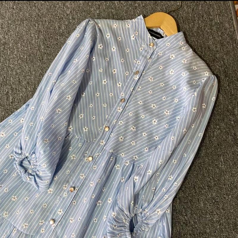 Dress  Silang ZR salur lengan balon Katun 2