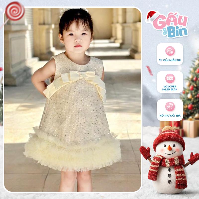 Váy Dạ Bé Gái Công Chúa Nơ – Váy Dự Tiệc Bé Gái Sang Trọng Váy Đầm Xinh Cho Bé