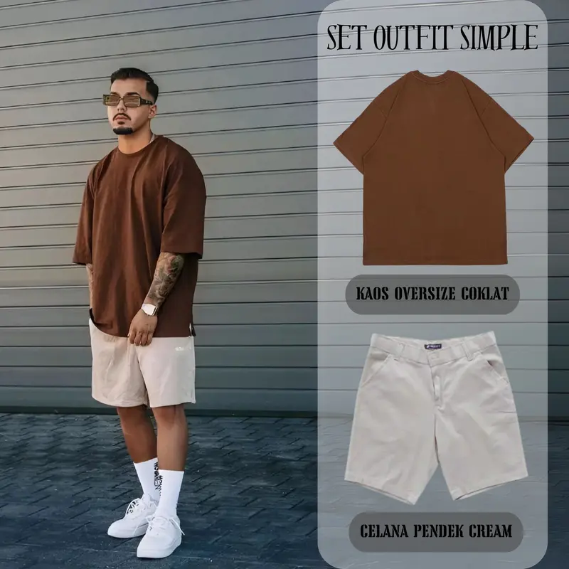 Cstl - Setetan  Simple Kekinian Baju Over Size Mix Chinos Atasan Casual outfit cowok  keren 1 set korean style Apprl-001 setelan  starboy 1