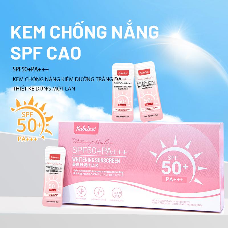 Kem chống nắng Kabeina SPF50+ dạng tuýp 1 lần dùng - Chống tia UV chống đen da làm trắng da dùng cho mặt & body tiện lợi khi đi học đi làm du lịch biển
