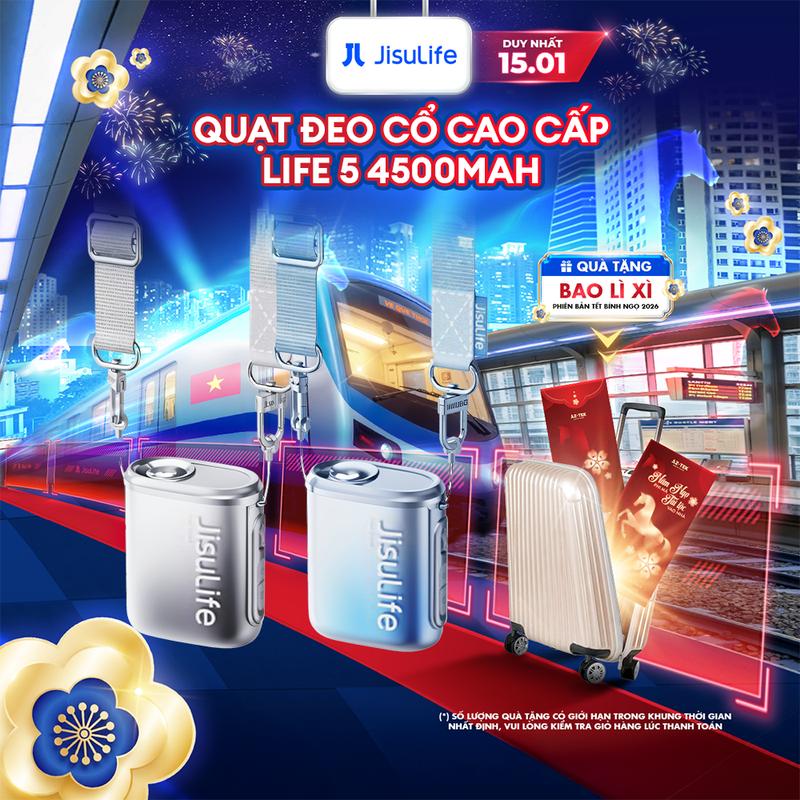  Quạt Đeo Cổ mini JisuLife Life 5 4500mAh Đa Dụng 100 Cấp Độ Gió Sử Dụng Đến 16 Giờ Bảo Hành 12 Tháng Chính Hãng 
