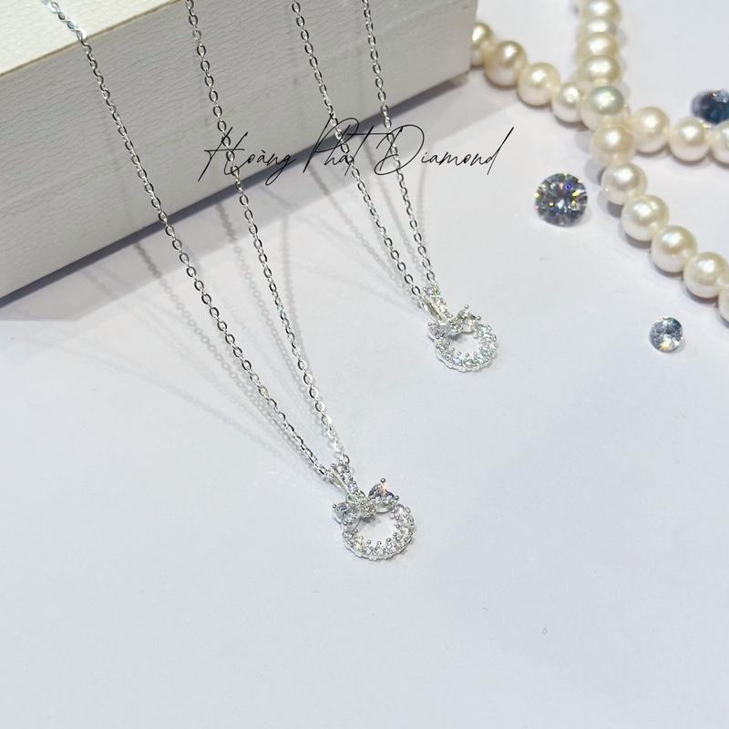 [ Hoàng Phát ] Trang Sức Dây Chuyền Bạc Ý Cao Cấp 925 Chữ Cong Mãnh 4T5 (45cm) Phối Mặt Vòng Tròn Nơ Tai Mèo Giáng Sinh (P012) KHÔNG XI