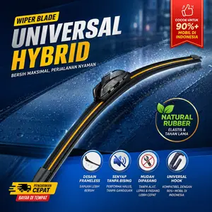【Yika】 Wiper Mobil Hybrid Frameless Universal Sepasang Senyap Anti Baret Karet Premium Bonus 2 Item