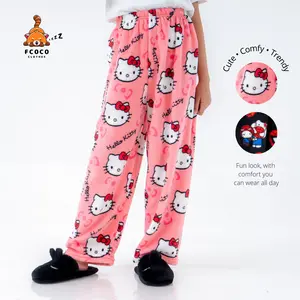 FCOCO - Celana Panjang Anak Unisex BULU Motif H Kitty Spider Loose Pants Celana Tidur Wanita Celana Tidur Motif Kartun Lucu Celana Anak Santai Celana Couple OB1