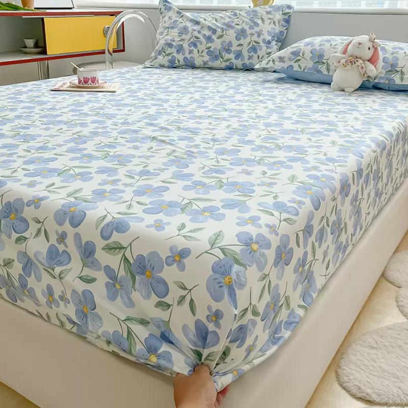 Product Introduction of 100% Cotton Fitted Bedsheet +2pc Pillowcase Flower Cartoon Single Double Full Queen King Cal-King Size Home Bed Sheets Set B103D 9