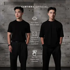 Cartiera FLO Shirt Kaos Oversize Pria Wanita Premium T Shirt Kaos Polos Warna JetBlack