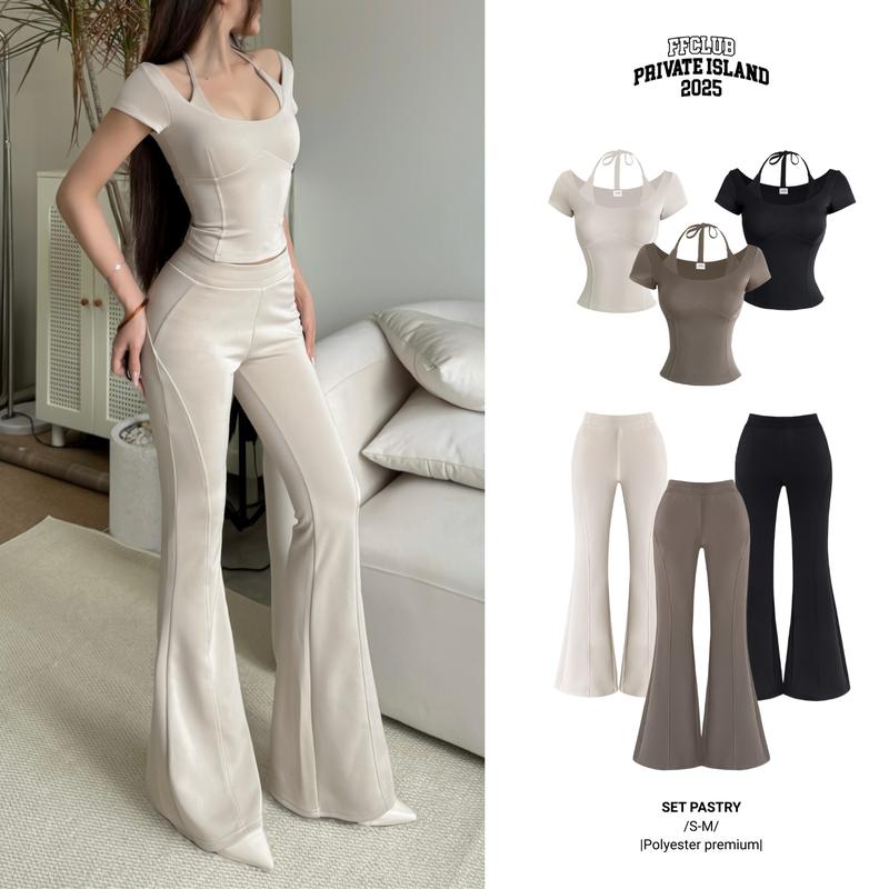 CÓ TÁCH SET ÁO BODY PASTRY THUN POLY PHỐI DÂY & QUẦN DÀI ỐNG LOE POLY PHỐI GÂN - FRIENDS FOREVER CHÍNH HÃNG