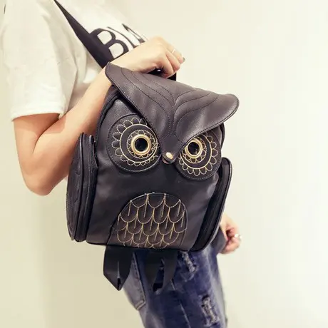 TAS RANSEL BACKPACK WANITA KULIT OWLIE TA067B5 BURUNG HANTU KULIAH SEKOLAH KERJA KOREA HITAM 7