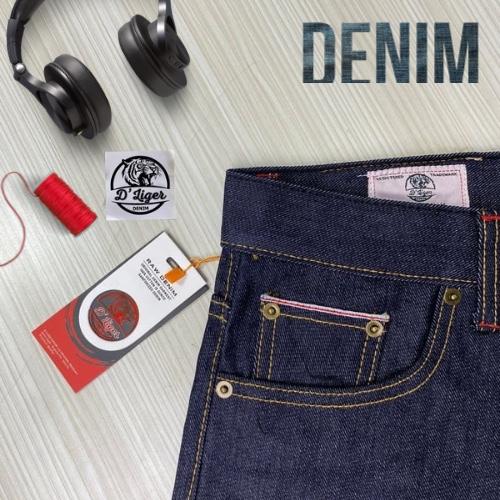 Celana Denim Dana Pelajar Black Indigo - Artikel Old Trafford New Jeans Cowok - Kaku 15oz Free Stiker - Selvedge Accent Dliger - Fading Parah Fit Slim Panjang Pria Reguler