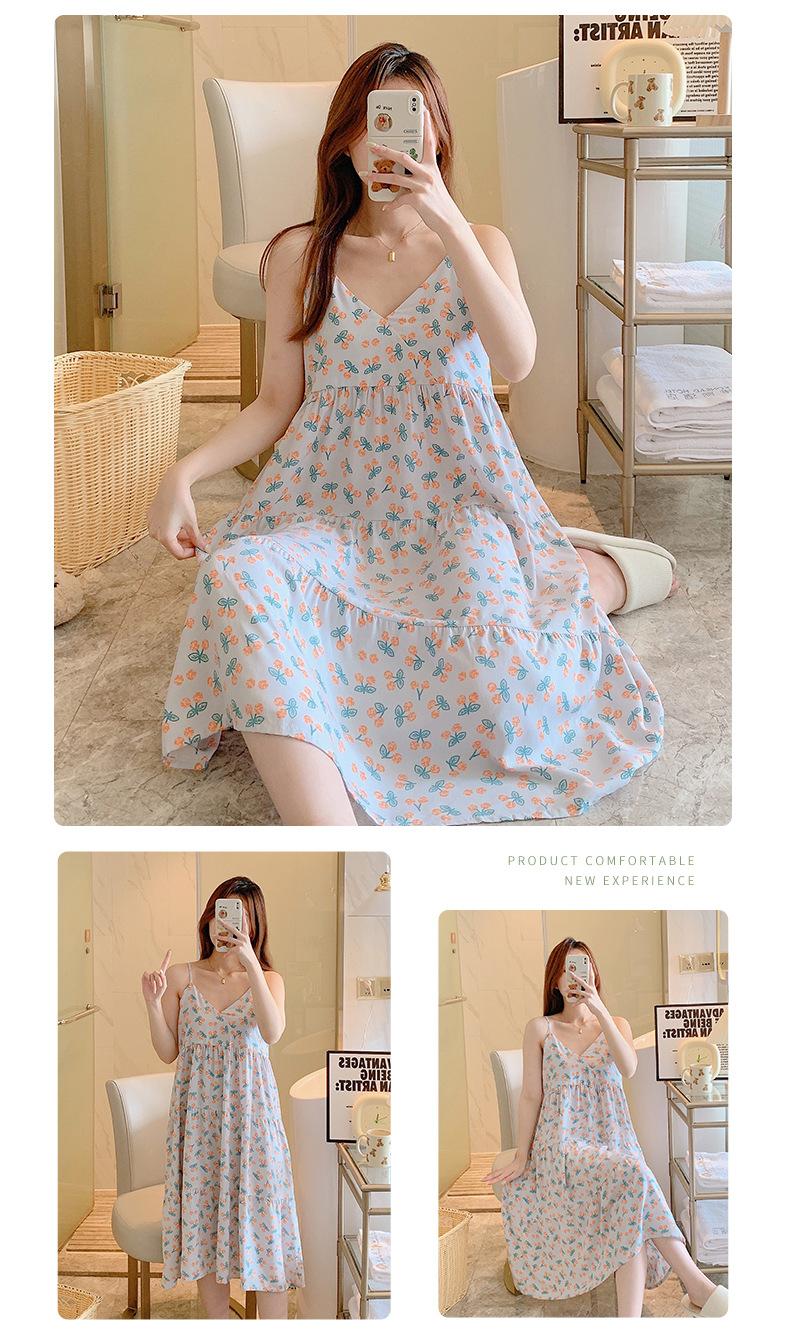 Product Introduction of Summer 2024 New Suspender Nightdress Women's Pure Desire Style Thin Poplin Pajamas Home Wear Sweet for Outer Wear Artificial Cotton Midi Dress 15