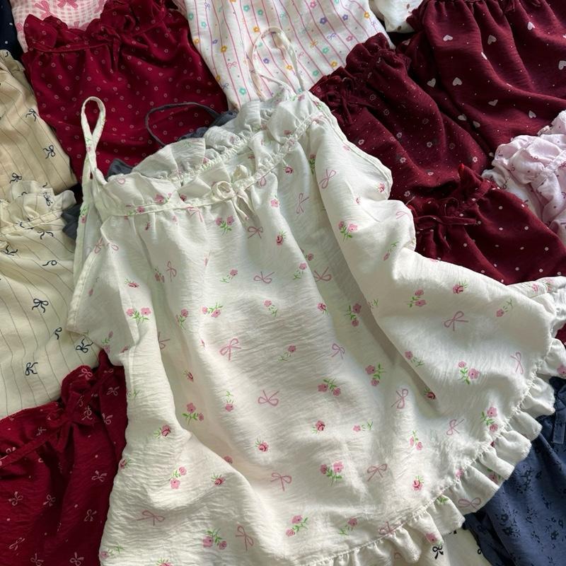 [XẢ  KHO] Không Tăng Đơ Bộ Đồ Ngủ 2 Dây Chât Đũi Cotton Họa Tiết Form Nhỏ Dưới 56kg