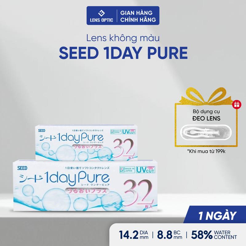 Kính áp tròng 1 ngày SEED 1 day Pure lens trong suốt có độ cận dành cho mắt nhạy cảm Lens Optic