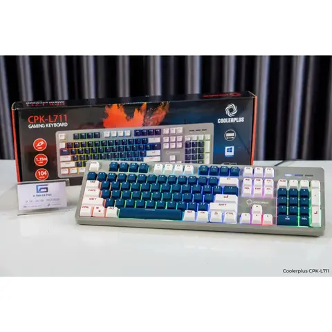 Bàn phím Keyboard bán cơ cao cấp, chống ồn l711 Cooler Plus LED Trắng xanh, gõ cực êm - 104 phím