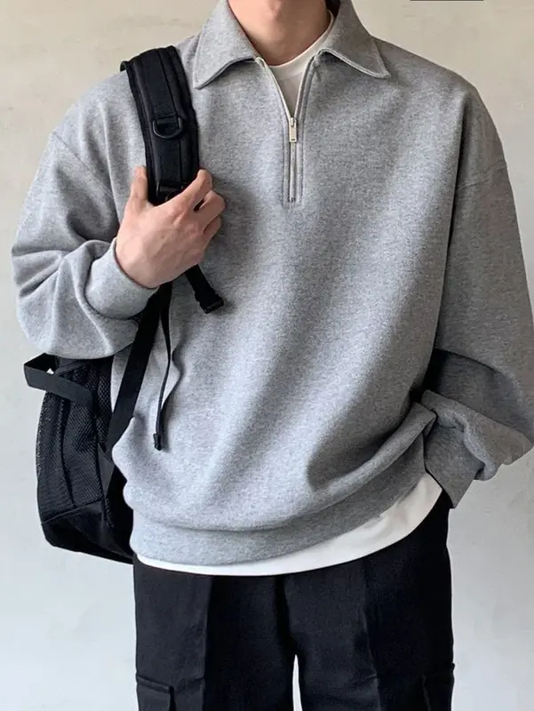 Crewneck Polos Halfzif Bahan Fleece Pria Unisex sweater Dewasa Panjang 4