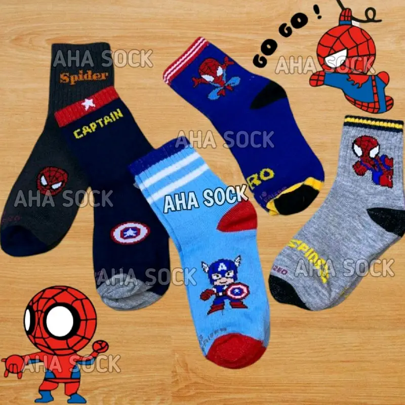 Paket [4 Pasang] Kaos Kaki Anak Laki Laki Motif Superhero ukuran TK PAUD Lembut dan Nyaman Katun Fashion Socks kaus kaki 4 - 8 tahun 5