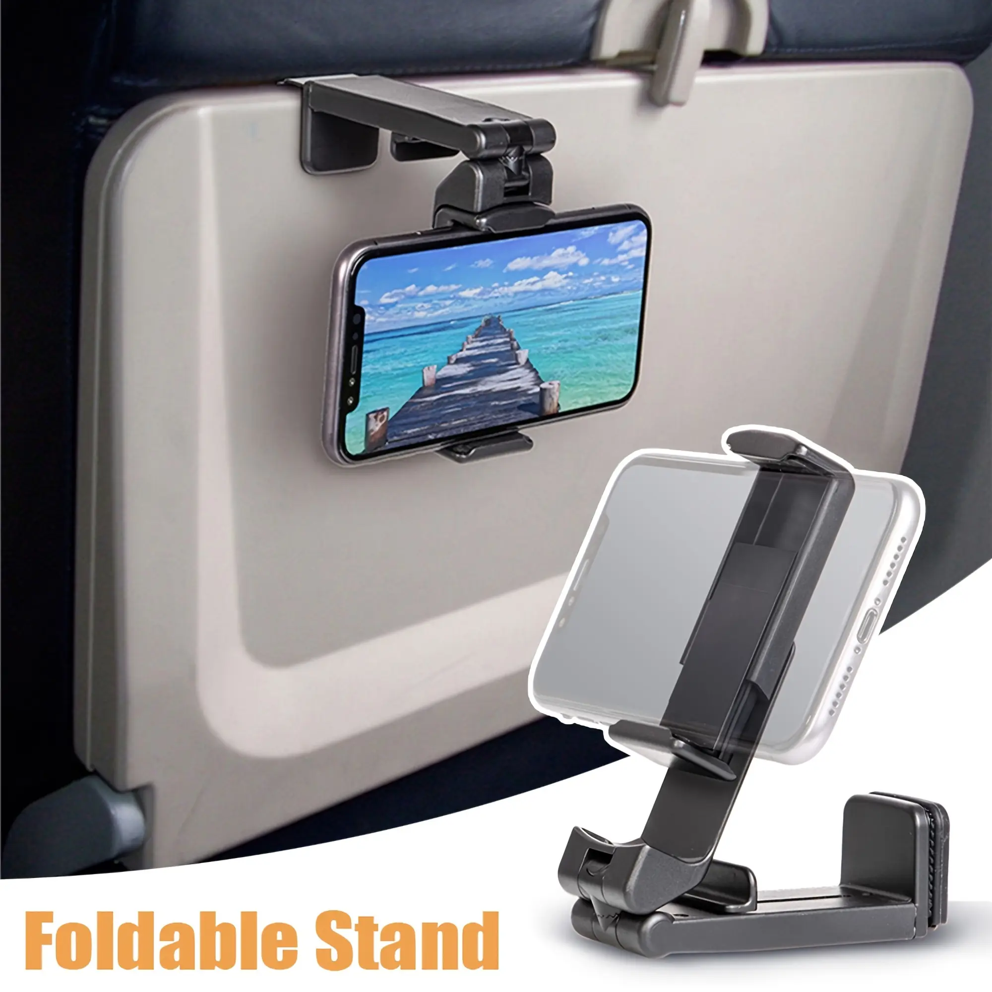Airplane Cellphone Stand, Portable Travel Holder Desk Flight Foldable Rotating Selfie Phone Holder, Train Seat Phone Stand Mount