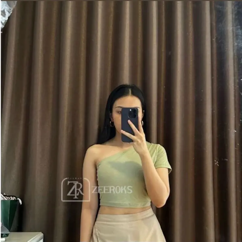 ￼Kaos wanita terbaru elegan baju Cewek Tanktop Spandek One shoulder Cantik Melar 3