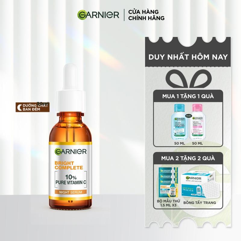  Dưỡng chất ban đêm dưỡng da sáng khỏe giảm & ngừa thâm Garnier 10% Vitamin C nguyên chất - Garnier Bright Complete Overnight Serum 30ml 