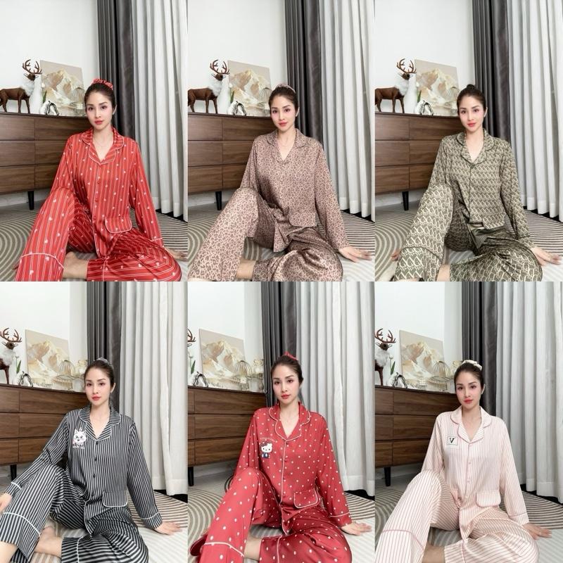LỤA LATIN SPECIAL NẮP TÚI FORM TO 48kg-85kg thiết kế kiểu pijama có nhiều màu sang trọng Nữ Women Áo Ngủ Quần Ngủ