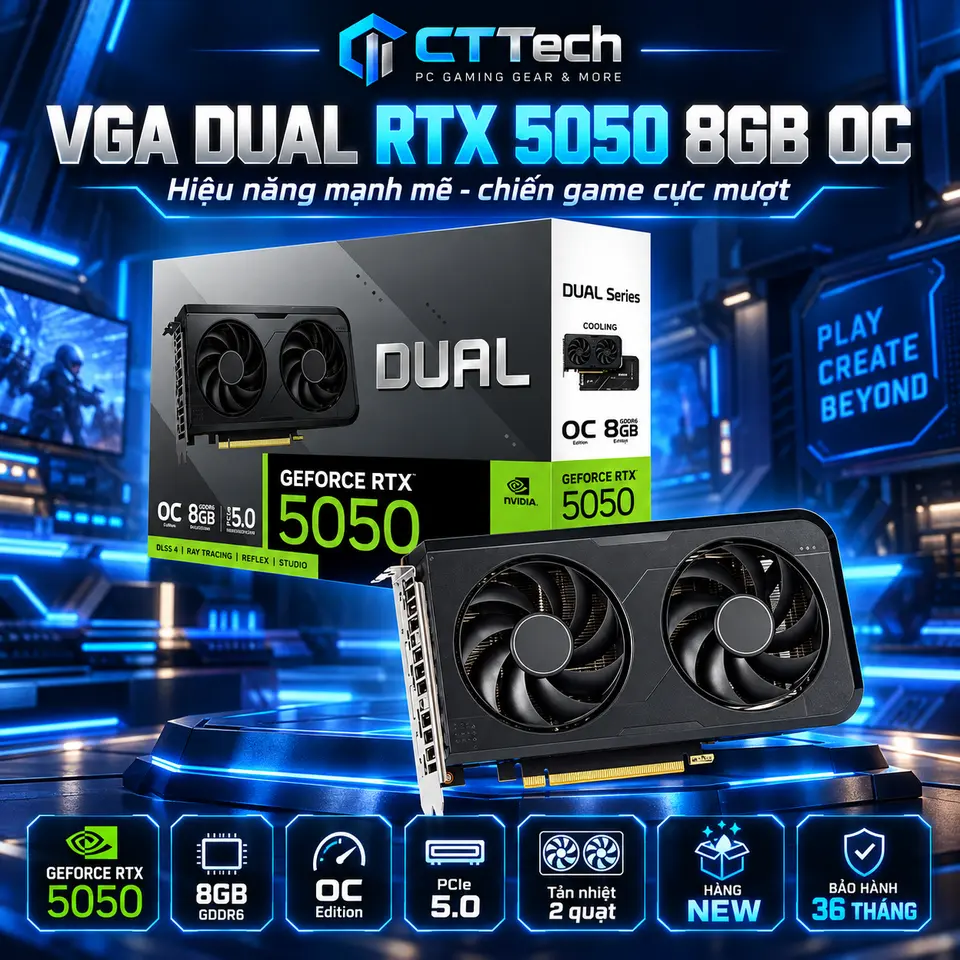 Card Màn Hình DUAL RTX 5050 8GB GDDR6 OC New Bảo Hành 36 Tháng