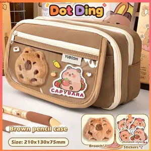 Tempat Pencil Siswa Tas Pensil kapasitas besar - Free Brooch Sticker Set Model Minimalis Korea