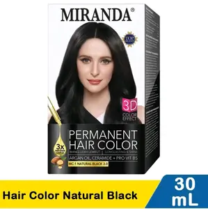 Miranda Hair Color 3D Hitam Natural 30ml, Semir Rambut Pewarna Rambut Miranda
