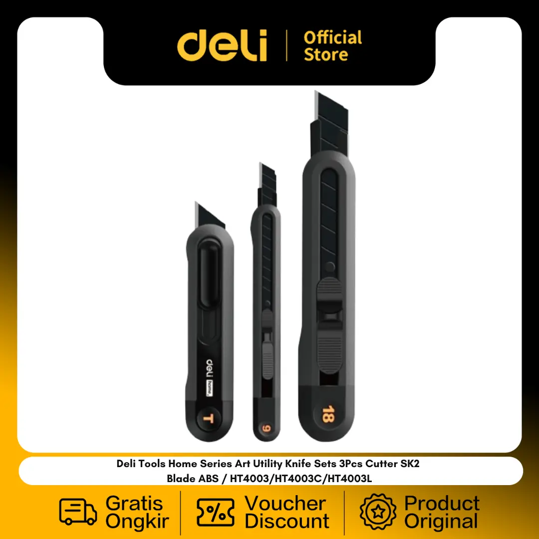 Deli Tools Cutter Mini Home Series Art Utility Knife Sets 3Pcs Cutter SK2 Blade ABS / HT4003/HT4003C/HT4003L