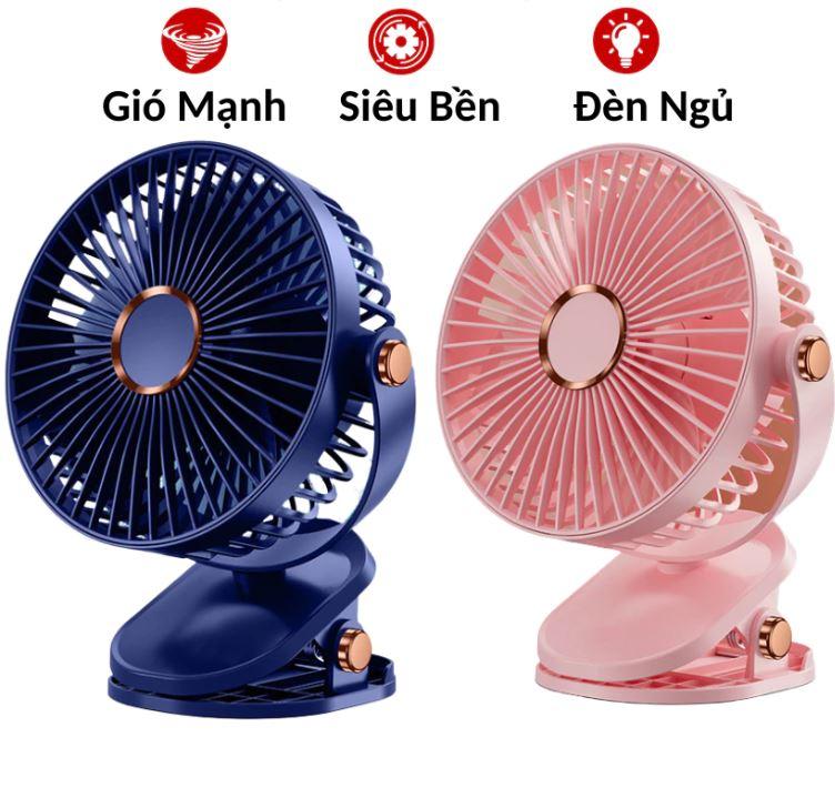(Đường kính lồng quạt 15 cm - Pin 800mah) Quạt Mini Kẹp Bàn Tích Điện 5 Tốc Độ Gió, Xoay Linh Hoạt 360 Độ, Có Đèn LED, Sử Dụng Dễ Dàng Tiện Lợi