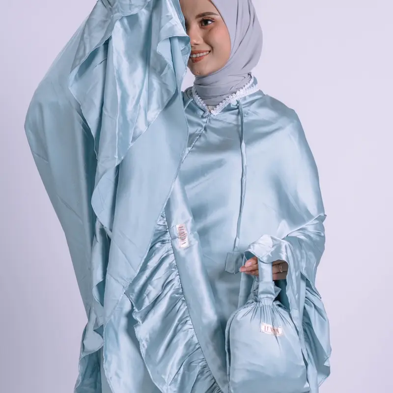 Zahra Prayer Set Mukena Silk Ruffle | Mukena Polos Rample | Mukena Set Terbaru 2024 3
