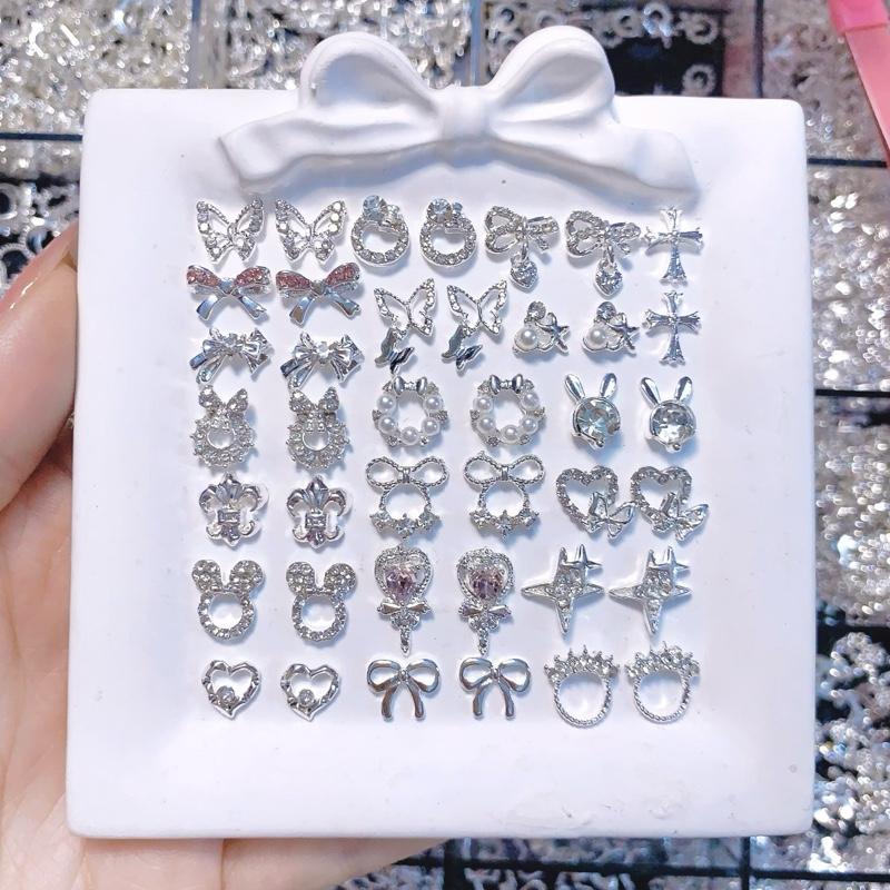 Set charm trắng size nhỏ mix mẫu Phụ kiện trang trí nail Phụ kiện kim loại gắn móng