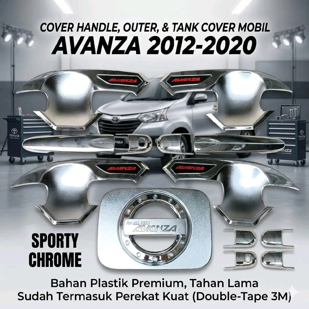 PAKET LENGKAP HANDLE OUTER TANK COVER MOBIL ALL NEW AVANZA XENIA CHROME Car