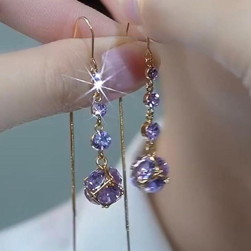  Bông Tai Ly Hợp Sang Trọng Và Tinh Tế Màu Tím Siêu Lung Linh Kim Cương Đầy Đủ Dành Cho Nữ Với Sự Quyến Rũ Thanh Lịch Và Tinh Tế. Khuyên Tai Đinh Tán Thiết Kế Độc Đáo Với Móc Bạc Kiểu Khuyên Tai 