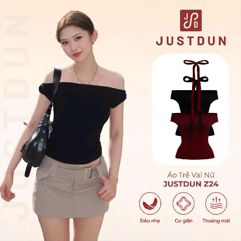 Áo Trễ Vai Nữ JUSTDUN Z24 – Chất Cotton Mềm Mịn, Co Giãn Nhẹ, Form Ôm Đẹp, Tôn Dáng