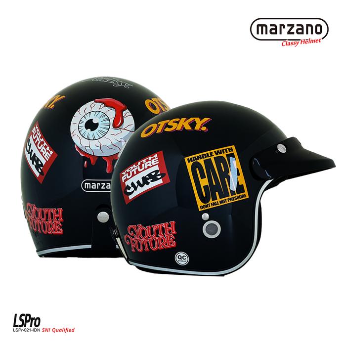 Gambar Marzano X Otsky Helm Retro Bogo Half Face Black Glossy Size S-XL Berstandar SNI - S dari Marzano Official Store Kota Administrasi Jakarta Timur Tokopedia