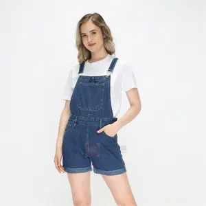 Nuber Jumpsuit Overall Hotpants Wearpack Wanita Non Stretch Denim Pendek Cewek Hitam Panjang Pendek Pundak Bisa Diatur - Setelan